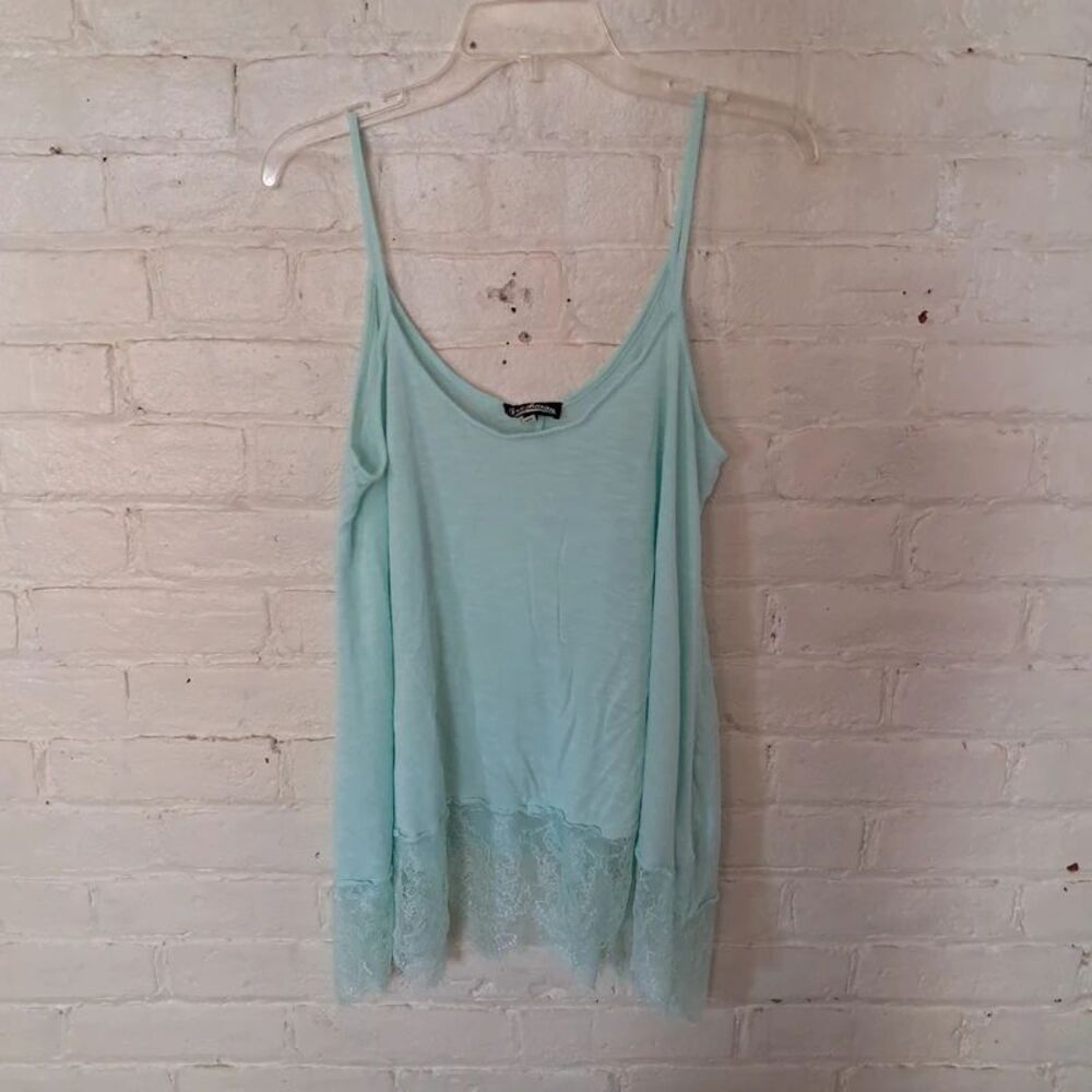 mint-green tank top spaghetti straps lace trimmed hem layering sz L